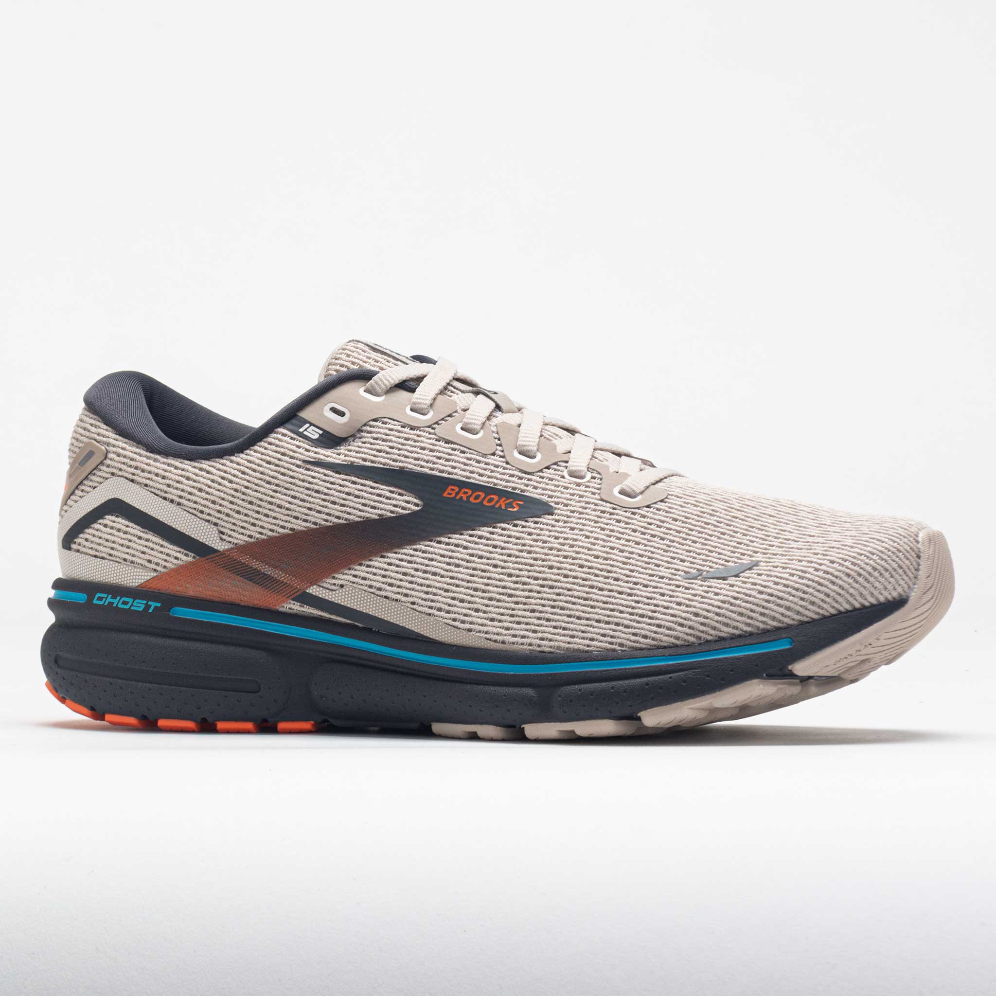 Brooks Ghost 15 Men's  White Sand/Red Orange/Blue